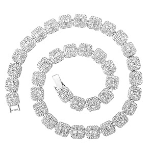 HH Bling Empire Iced Out Chains for Men Silver and Gold Diamond Tennis Necklaces-Mens Hip Hop Baguette Tennis Chains 16-30 Inches