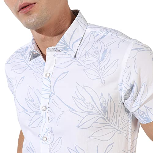 Image of CAHOOT Men's Button Up Shirt for Casual Wear | Regular Fit | Poly Lycra Shirt Crafted with Short Sleeve & Enhanced Stretch Comfort Fit for Everyday Wear