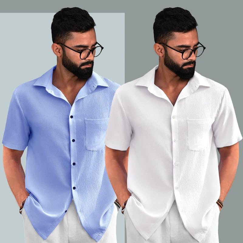Image of Tee Projekt Textured Shirts for Men l Short Sleeve Shirt l Regular Fit Summer Shirts (Pack of 2)