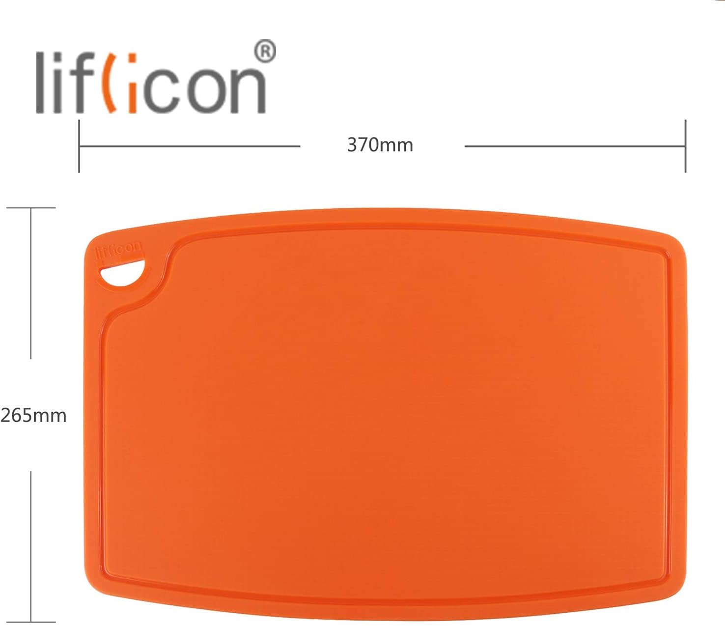 Liflicon Extra Large Thick Silicone Cutting Boards for Kitchen 14.6'' x 10.43'' Flexible Cutting Chopping Boards/Mats Non-slip Deep Drip Juice Groove, Dishwasher Safe-Orange