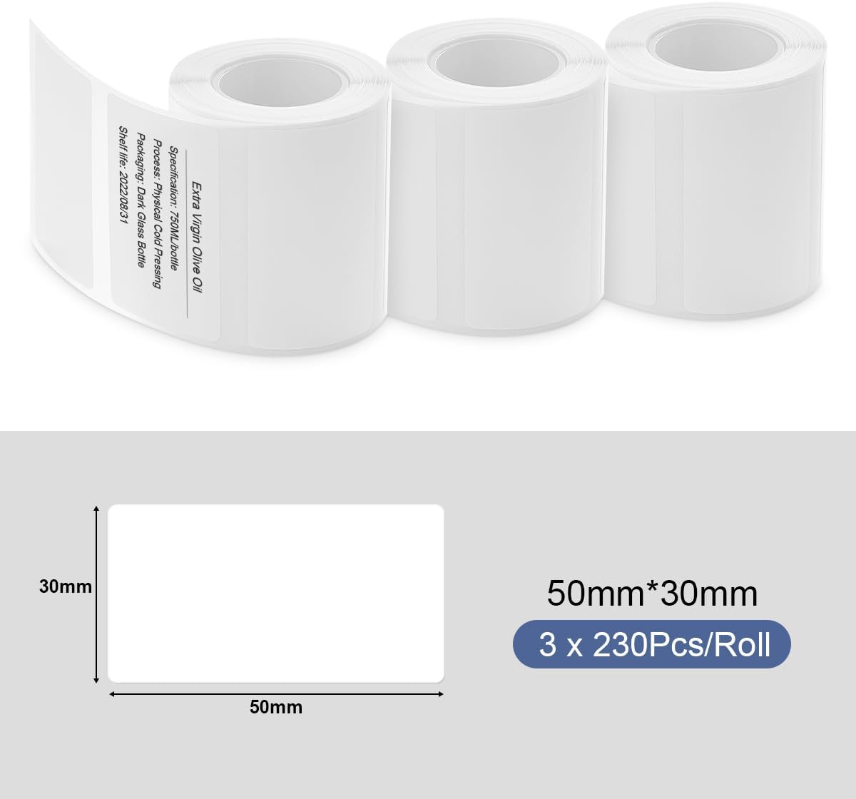 3 Rolls Label Tape for B21/B1/B3S Label Printer White 50x30mm, Waterproof Self-Adhesive Thermal Labels Paper for Home Office School Business Labeling Use - Image 2