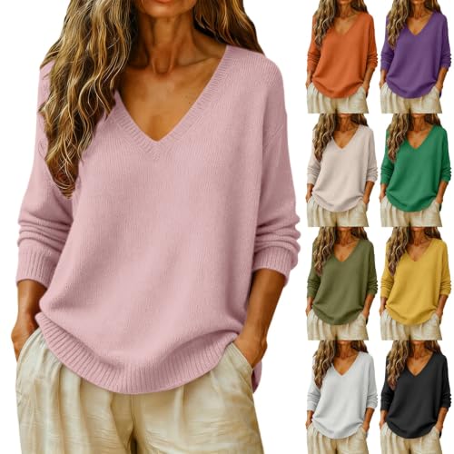 Betadog Warm Knit Sweaters for Women Fall V Neck Casual Tops Pink Medium - image 1