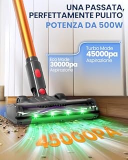 Zynet DP2 Aspirapolvere Senza Fili con Doppia Batteria, 45KPa/60Min/500W, Display LED, Asta Telescopica, Autoportante, LED Verde, Scopa Elettrica Senza Fili per Peli Di Animali/Tappeti/Pavimenti Duri