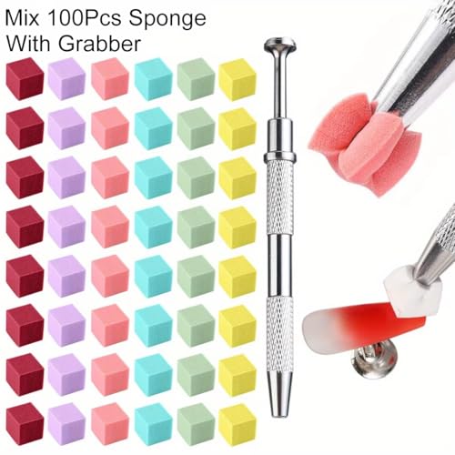 100pcs Soft Nail Sponges for Ombre, Manicure Nail Art Tools, Nail Art Sponges With Grabbing Pen, Nail Brush Nail Supplies Manicure Nail Art Tools Nail Accessories (colorful) image 4