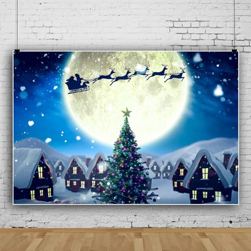 SDOTPMT 7x5ft Christmas Eve Polyester Backdrop Merry Christmas Photography Background Snow Winter Moon Night Santa Claus Sleigh Elk Forest Happy New Year Party Banner Kids Adult Photo Studio Props - Image 3
