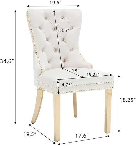 Miniatura 3 de KCC Juego de 4 sillas de comedor tapizadas en terciopelo, sillas modernas capitoné con tirador de anillo con cabeza de león y patas de acero Piernas