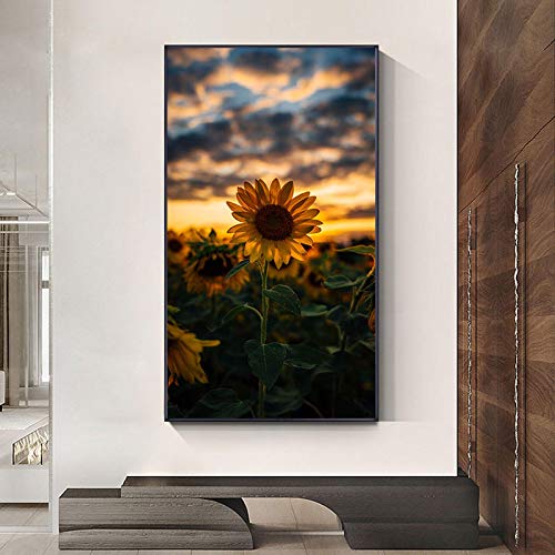 Toile Peinture Paysage Tournesol Lumineux Impression Verticale 40x70 cm