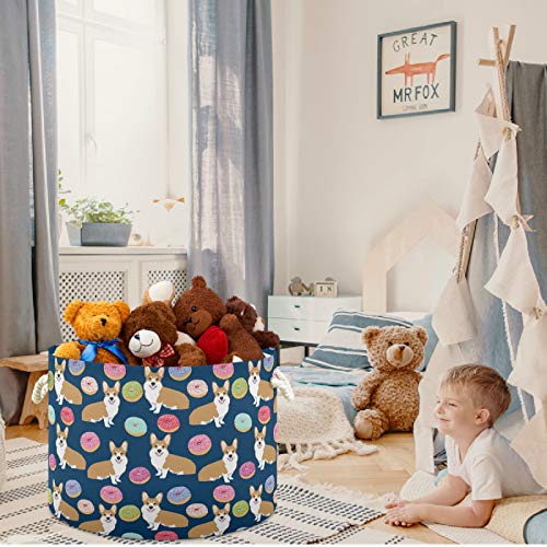 Image of visesunny Collapsible Large Capacity Basket Corgi Dog Colorful Donut Clothes Toy Storage Hamper with Durable Cotton Handles Home Organizer Solution for Bathroom, Bedroom, Nursery, Laundry,Closet
