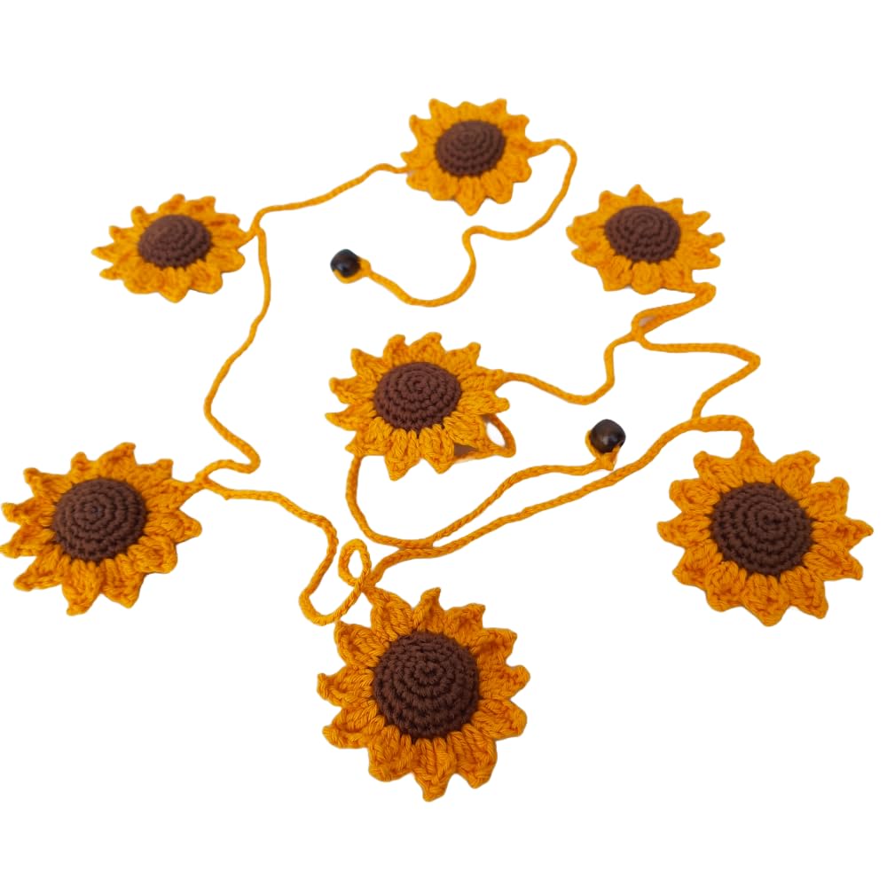 TOJE Hand-Crocheted Sunflower Bunting for Home Decoration, Hand Knitted Crochet Sunflower Garland, Craft Materials for Car Decoration, Garden or Outdoor Space Decor, Eco-Friendly Kids Room Decoration-image-22