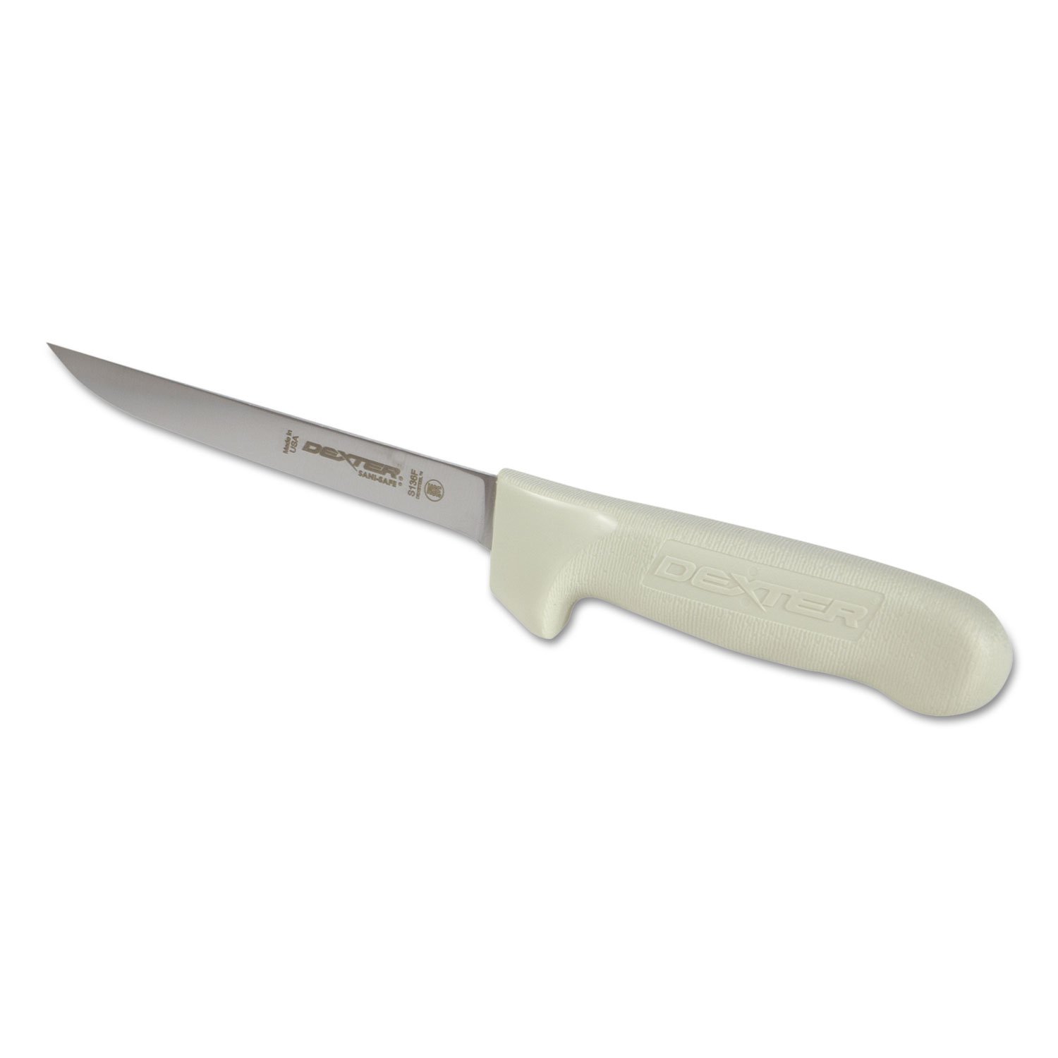 Dexter-Russell 1543 Sani-Safe Boning Knife, 6-Inch Flexible Blade, Narrow Dexsteel Edge, Slip-Resistant White Handle with Fingerguard, NSF, Made in
