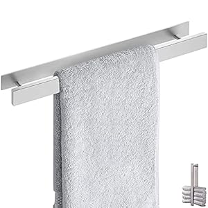 Portasciugamani Bagno, Portasciugamani da Parete, Porta Asciugamano, Autoadesivo Porta Asciugamano, per Cucina, Bagno, Guardaroba e Bagno (Argento, Senza Perforazione)