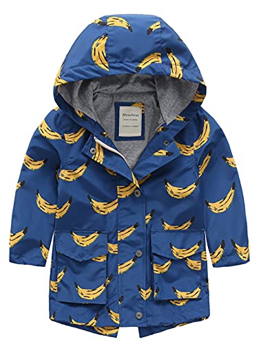 Reyox Manteaux Imperméables Enfant Manteau de Pluie de Randonnée Blouson Imperméable Coupe Vent pour Bébé Fille Garçon Manteau Capuche Vest Manteau Respirant Imperméable 2 ans Bananes Bleu Cover