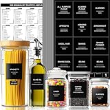 Kuocodall 288 Pantry Labels for Food Containers, Black Preprinted Minimalist Waterproof Stickers for Organizing Storage Bins, Jars and Kitchen
