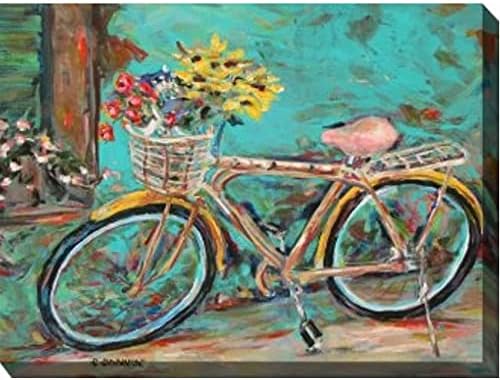 Blue and Brown Teal Bicycle Outdoor Canvas Rectangular Wall Art Decor 30" x 40"