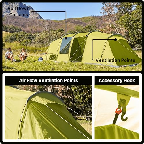 Eurohike Sendero 8XL 8 Man Tent with Large & Spacious Living Area & 2 Separate Bedrooms, 8 Person, Waterproof, Easy to Pitch, Tunnel Design, Ideal for Family Camping Trips & Festivals, 2000mm HH - Image 6