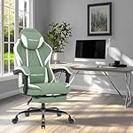 Misolant Gaming Chair, Fabric Gamer Chair with footrest for Adults, High Back Ergonomic Computer Game Chair with Adjustable Headrest and Massage Lumbar Support, 90-155° Recline Free, Green - Image 2