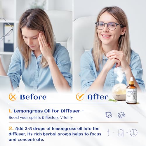 Image of HIQILI Essential Oil, 100% Pure Natural Undiluted - Lemongrass - 1.01 Fl. Oz