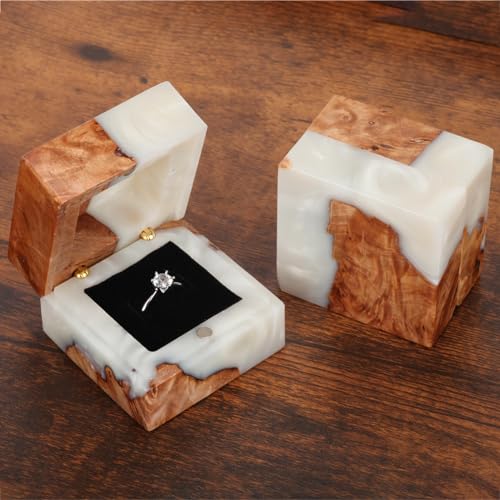 Loongresinwood Handmade wooden wedding ring box - engagement ring holder with magnetic clasp - vintage wooden jewelry storage box for couples - single-slot design by Loongresinwood - Used condition - Image 7