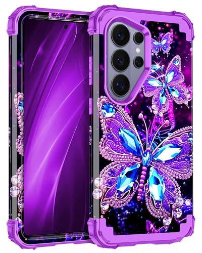 Miqala for Galaxy S26 Ultra Case,Glow in The Dark Three Layer Heavy Duty Shockproof Protection Hard Plastic Bumper+Soft Silicone Protective Case for Samsung Galaxy S26 Ultra 5G,Dark Butterfly