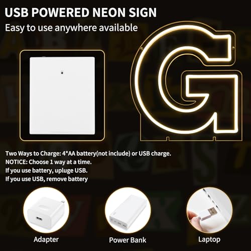 Image of Light Up Letters G, Led Marquee Letter Lights Neon Sign, 13.9 inch Height Decorative Lighted Alphabet Number, Battery /USB Powered Led Letters Lights for Wedding, Birthday, Party, Christmas or Home Decor
