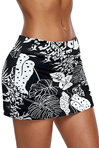 Image of REKITA Women Swim Skirt Solid Color Waistband Skort Bikini Bottom