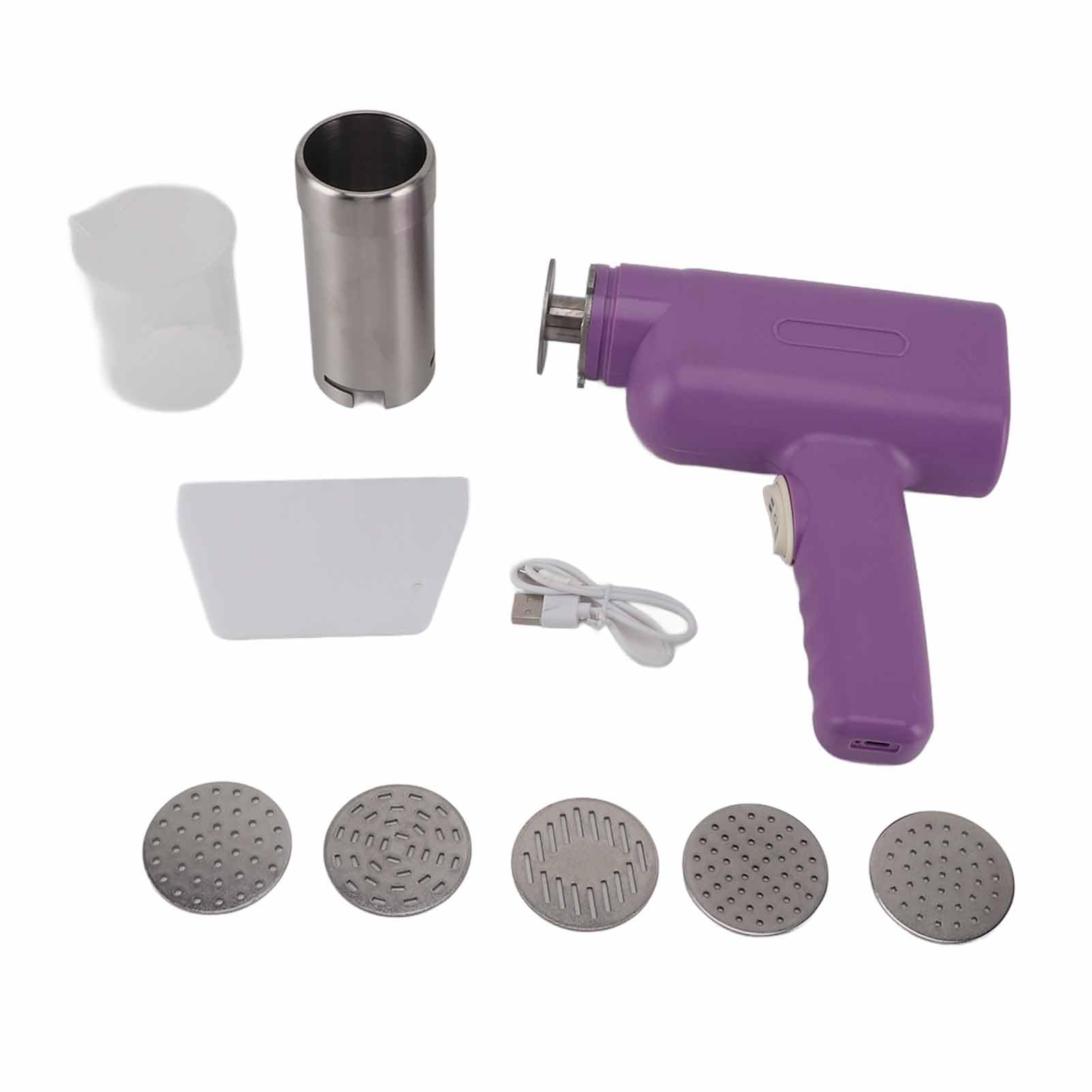 Cocoarm Máquina para Hacer Pasta Eléctrica Máquina de Pasta de Mano Recargable con Revestimiento Interior de Acero Inoxidable 5 Moldes para Fideos Prensa Inalámbrica de 200 G de Capacidad para