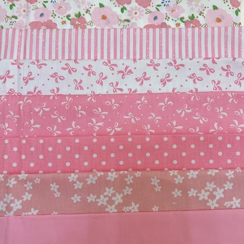Image of Cotton Fabric DIY Making Supplies Quilting Patchwork Fabric Fat Quarter Bundles DIY for Quilting Cotton Patchwork Cushions (Pink Flowers Bows, 20 inch x 20 inch)