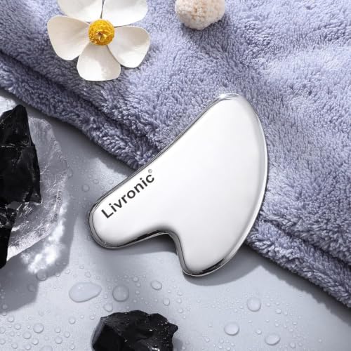 Image of Livronic Premium Stainless Steel Gua Sha Tool for Face & Body | Metal Facial Massage Tool for Lymphatic Drainage, Skin Tightening, Jawline Sculpting, Anti-Aging, Neck, Eyes & Full Body Muscle Massage