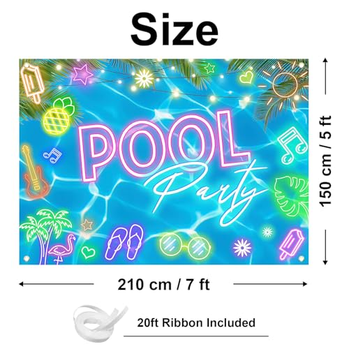 Image of Avezano Summer Pool Party Backdrop Glow Swimming Pool Beach Party Decorations Summer Pool Party Banner for Birthday Baby Shower (84 x 60 inches)