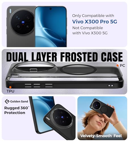 Image of Golden Sand Rugged Frosted MagSnap Back Cover Case for Vivo X300 Pro 5G | Compatible with MagSafe, Strong Magnets | Semi Transparent PC Shock Proof Slim TPU Case for Vivo X300 Pro 5G, Phantom Black