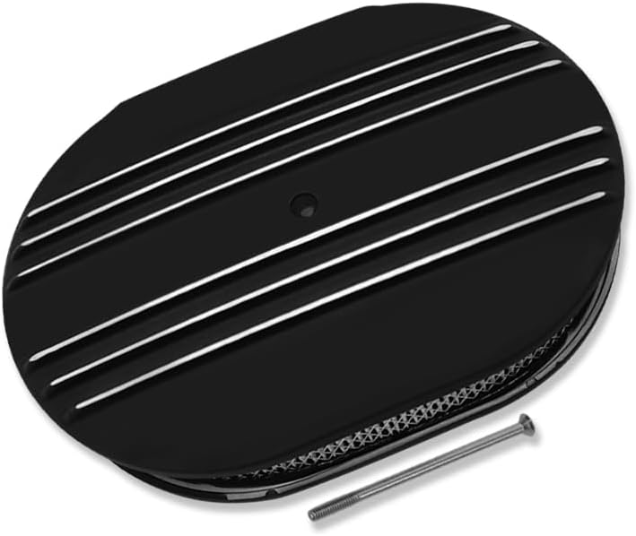 12" Oval Air Cleaner Partial Finned Black Aluminum For Chevy Ford Mopar