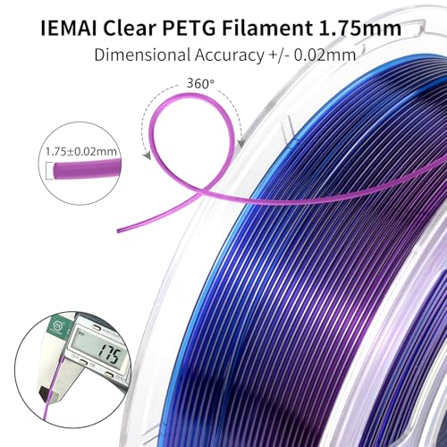 Image of IEMAI Clear PETG Filament 1.75mm 2KG Bundle, 1KG x 2 Spools Blue-Purple & Red-Orange, Glossy Transparent Finish PETG 3D Printer Filament for Lampshades, Home Decor & DIY Models