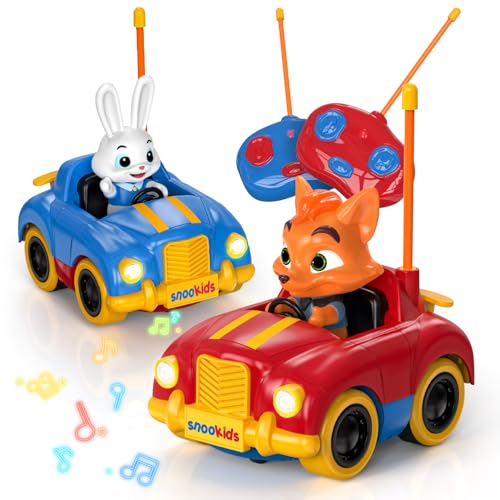 snookids Macchina Telecomandata per Bambini - Set di 2 Auto giocattolo RC a cartoni animati con luci...