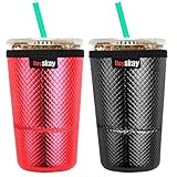 HEYSKAY Insulated Coffee Cup Sleeves Reusable Neoprene Iced Coffee Sleeve Hot Cold Drinks Beverages Cooler sleeve for Coffee Cups and More (Red/Black, Large(for 30-32oz))