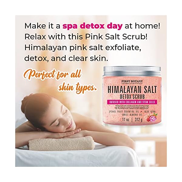 Himalayan-Salt-Body-Scrub-with-Collagen-and-Stem-Cells-Natural-Exfoliating-Salt-Scrub-Body-and-Face-Souffle-helps-with-Moisturizing-Skin-Acne-Cellulite-Dead-Skin-Scars-Wrinkles-11-oz First Botany, Himalayan Salt Body Scrub with Collagen & Stem Cells, Natural Exfoliating Salt Scrub Body & Face Souffle helps with Moisturizing Skin, Acne, Cellulite, Dead Skin Scars, Wrinkles, 11 oz