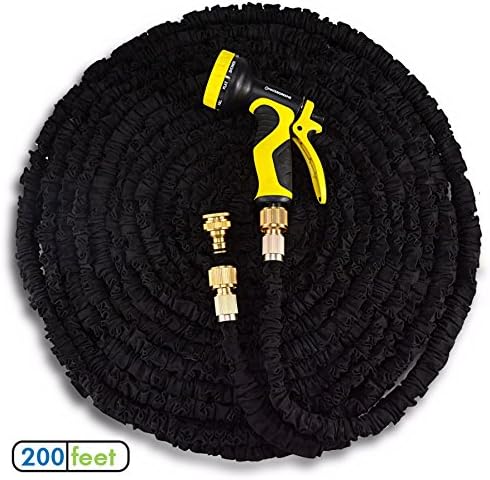 Watergreene 200ft Black Garden Hose - X Long Hosepipe For Large Lawns & Gardens - flexi water hoses extend up to 60m - set includes tap connections and sprayer gun - UK company - FULLY GUARANTEED