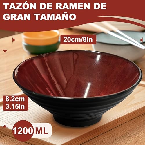 Miniatura 3 de 8 Pulgadas Juego De 2 Cuencos De Ramen De Cerámica 8 Piezas , Con Tenedor Palillos Chinos Y Cuchara Cuenco Japonés Para Sopa De Fideos Ensalada Ideal Para Regalo Apto Lavavajillas Y Microondas
