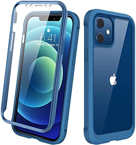 Diaclara Designed for iPhone 12/12 Pro Case, Full Body Rugged Case with Built-in Touch Sensitive Anti-Scratch Screen Protector, Soft TPU Bumper Case for iPhone 12/12 Pro 6.1" (Blue and Clear)