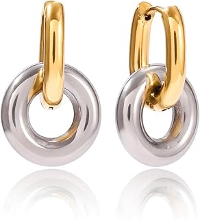 Gold and Silver Two Tone Knot Earrings for Women Gold Statement Earrings Elegant Chunky Double Hoop Earrings Mixed Metal Fashion Dangle Geometric Drop Earrings