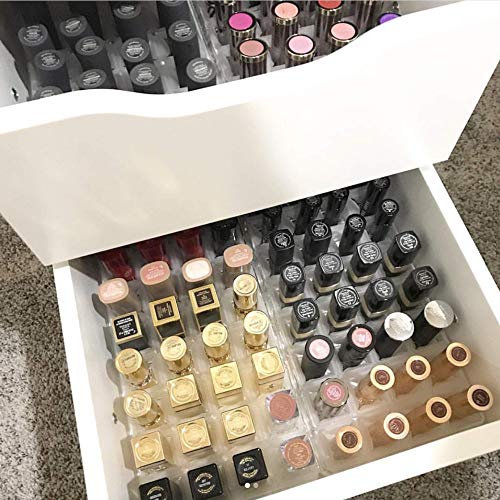 byAlegory Acrylic Lipstick Makeup Organizer W/Removable Silicone Support Inserts | 48 Space Cosmetic Storage Fits Most Drawers (CLEAR)