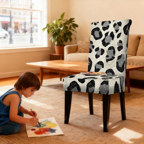 Image of Nuxovilar 6PCS Black Gray Leopard Print Stretch Chair Covers 23.6x70in