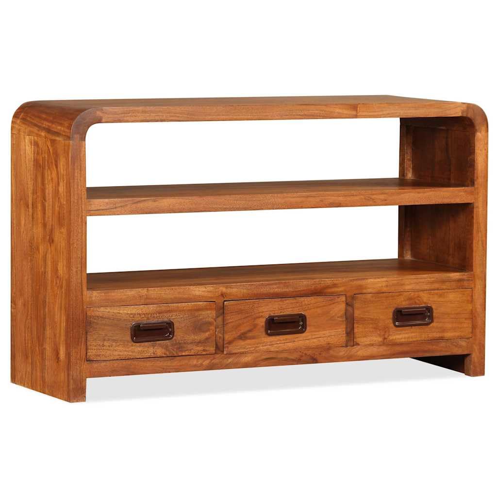 Mueble TV de madera maciza acacia 90x30x55 cm con 2 estantes y 3 cajones