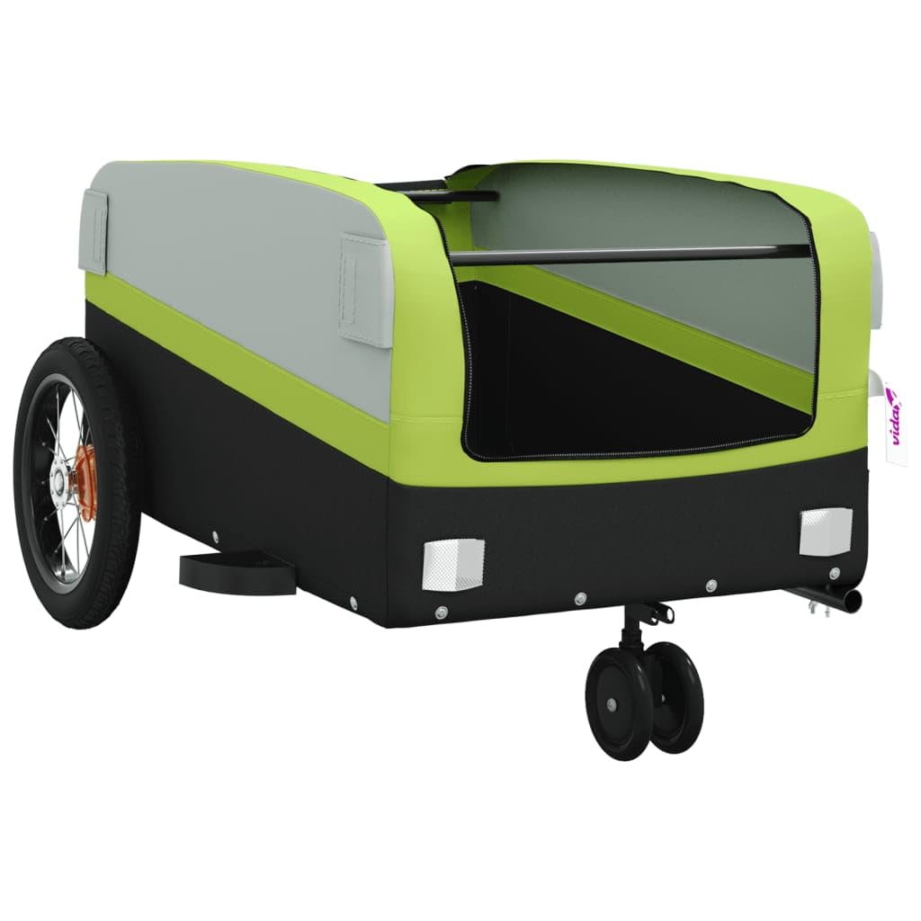 Rimorchio Bici Nero in Ferro con Portata, x 52.5x42, con Bandiera di Sicurezza, Pieghevole per Trasporto Bagaglio, Carico, Cani, Bambini, Outdoor e Quotidiano