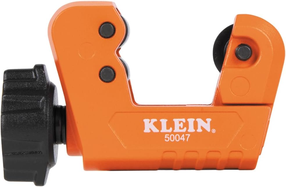 Klein Tools 50047 Mini Tubing Cutter, 1-1/8 Inch O.D. Cutting Capacity for Aluminum and Copper Tubing, Spare Blade Included