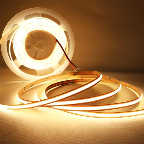 Image of LEDENET COB LED Strip Light DC12V 5M /16.4Ft 8mm Warm White LED Lights 3000K 2640LEDs High Density CRI 90+ Dimmable LED Tape Light IP20 Cut Anywhere for DIY Lighting