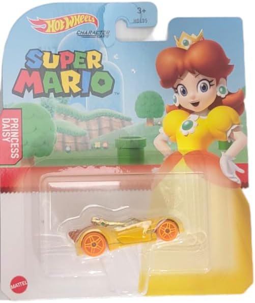 Hot Wheels Super Mario Character Cars – Bundle of 2 (Mario & Princess Daisy) | 1:64 Die‑Cast Themed Vehicles – Ages 3+