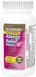GoodSense Allergy Relief Diphenhydramine HCl 25 mg, Antihistamine Tablets for Symptoms Due to Hay Fever and Upper Respirat...