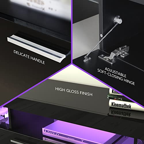 Clikuutory Modern Led 63 Inch Tv Stand With Large Storage Drawer For 40 50 55 60 65 70 75 Inch Tvs, Black Wood Tv Console With High Glossy Entertainment Center For Gaming, Living Room, Bedroom #TOP4