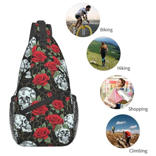 Morrales de viaje y senderismo unisex con estampado de calavera y rosa miniatura 6