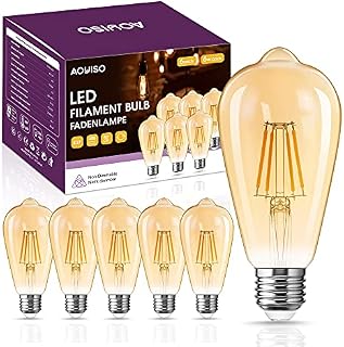 AOYISO Vintage Light Bulb E27 LED Edison Bulb 4W (40W Equivalent), E27 ST64 Filament Light Bulb, Retro Antique Style 2700K Warm White Edison Bulb, Non dimmable, Flicker-Free, 6 Pack